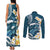 Dark Teal Polynesia Couples Matching Tank Maxi Dress and Long Sleeve Button Shirt Polynesian Frangipani With Sea Turtles