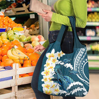 Dark Teal Polynesia Grocery Bag Polynesian Frangipani With Sea Turtles