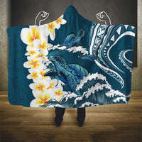 Dark Teal Polynesia Hooded Blanket Polynesian Frangipani With Sea Turtles