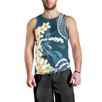 Dark Teal Polynesia Men Tank Top Polynesian Frangipani With Sea Turtles