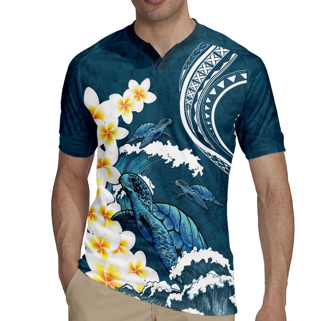Dark Teal Polynesia Rugby Jersey Polynesian Frangipani With Sea Turtles
