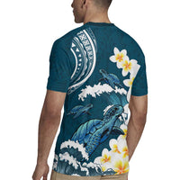 Dark Teal Polynesia Rugby Jersey Polynesian Frangipani With Sea Turtles
