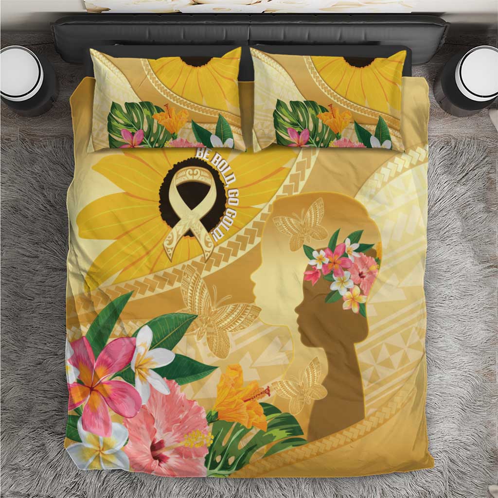 Polynesia Childhood Cancer Awareness Bedding Set Be Bold Go Gold Polynesian Art LT14 Gold - Polynesian Pride