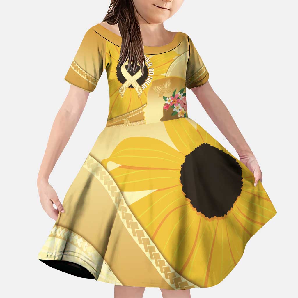 Polynesia Childhood Cancer Awareness Family Matching Long Sleeve Bodycon Dress and Hawaiian Shirt Be Bold Go Gold Polynesian Art