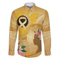 Polynesia Childhood Cancer Awareness Family Matching Off The Shoulder Long Sleeve Dress and Hawaiian Shirt Be Bold Go Gold Polynesian Art