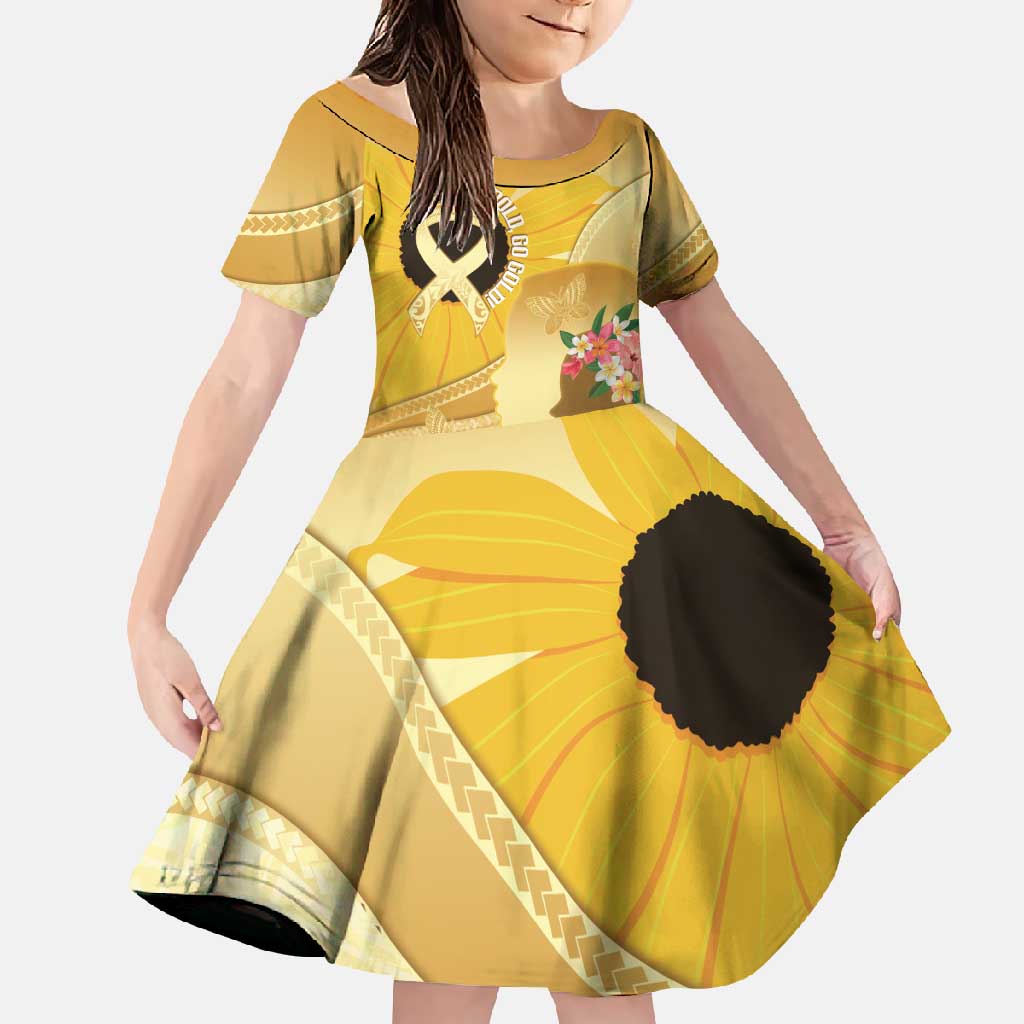 Polynesia Childhood Cancer Awareness Family Matching Off Shoulder Maxi Dress and Hawaiian Shirt Be Bold Go Gold Polynesian Art