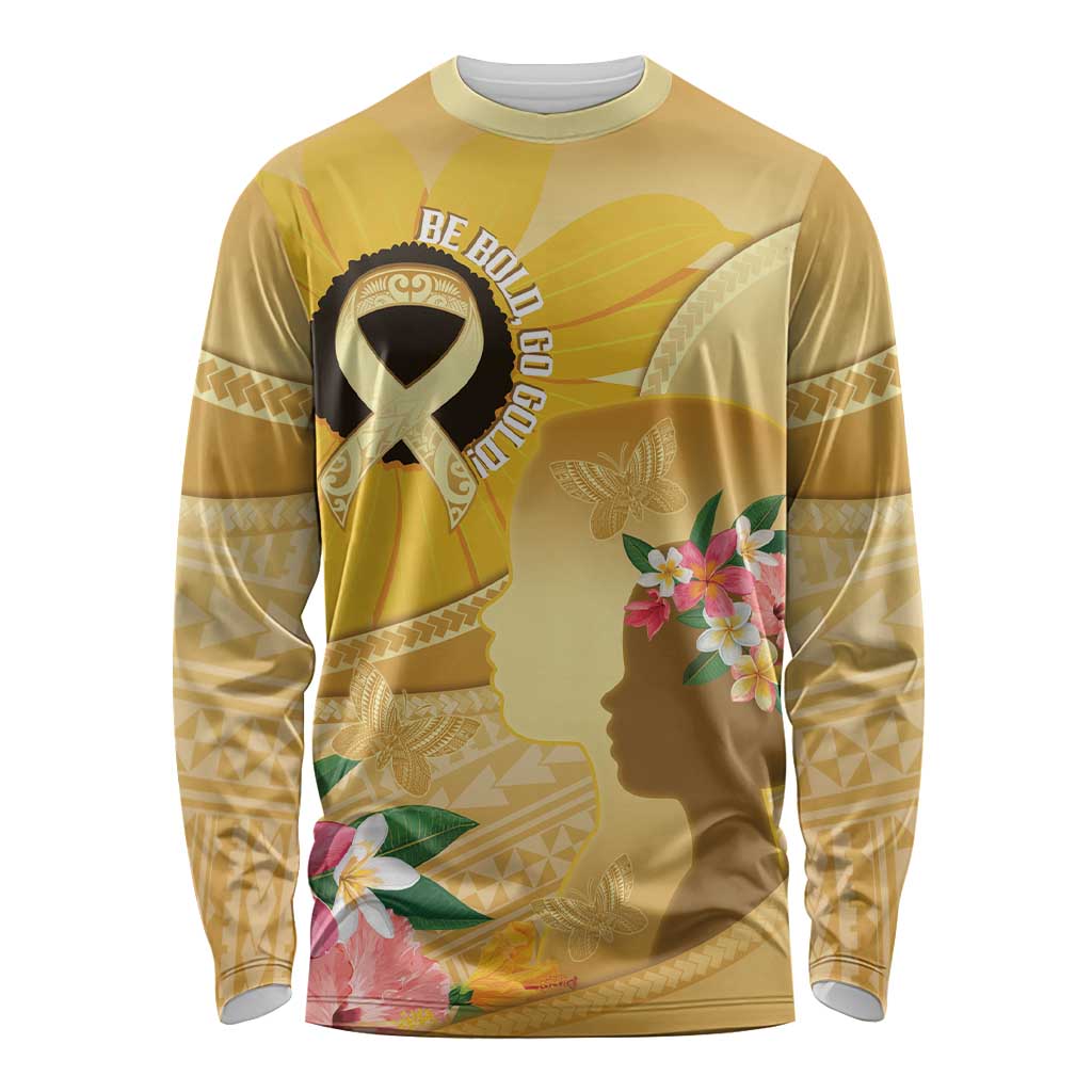 Polynesia Childhood Cancer Awareness Long Sleeve Shirt Be Bold Go Gold Polynesian Art LT14 Unisex Gold - Polynesian Pride