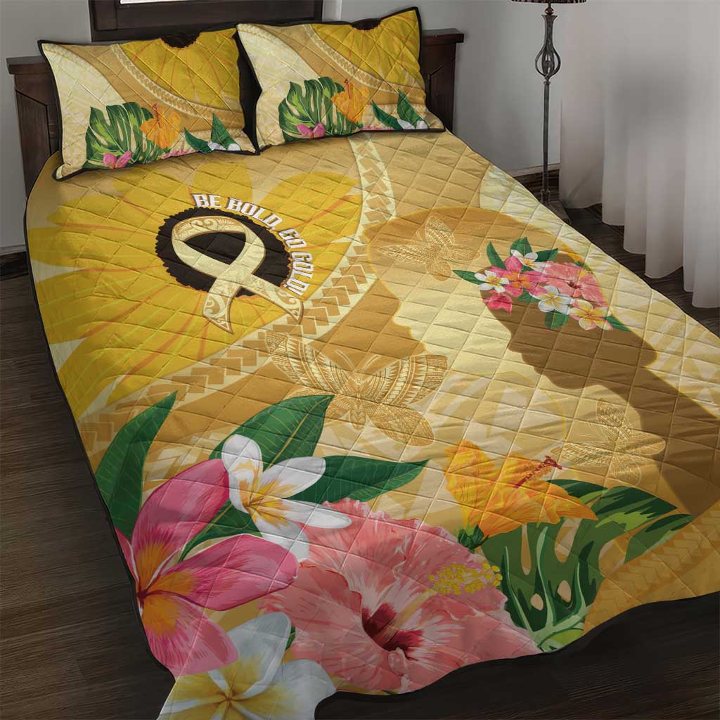 Polynesia Childhood Cancer Awareness Quilt Bed Set Be Bold Go Gold Polynesian Art LT14 Gold - Polynesian Pride