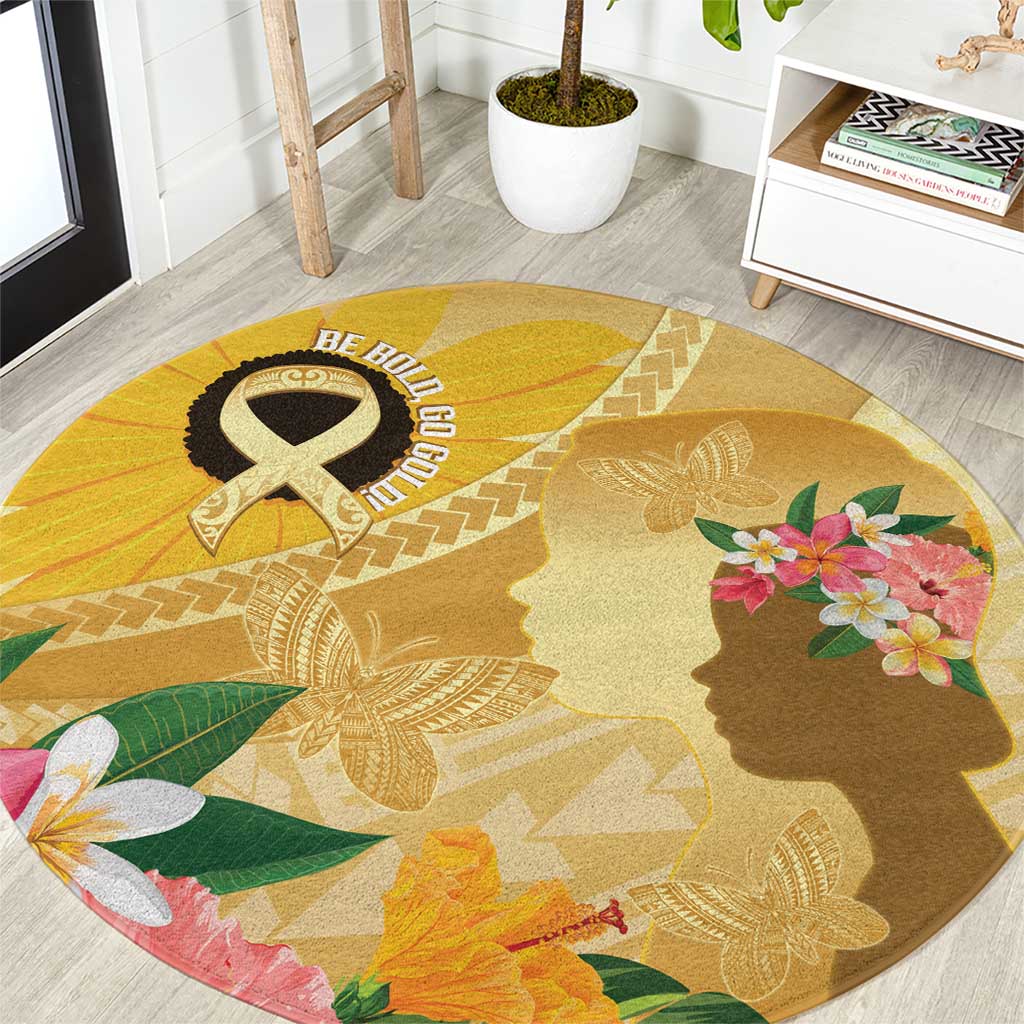 Polynesia Childhood Cancer Awareness Round Carpet Be Bold Go Gold Polynesian Art LT14 Gold - Polynesian Pride