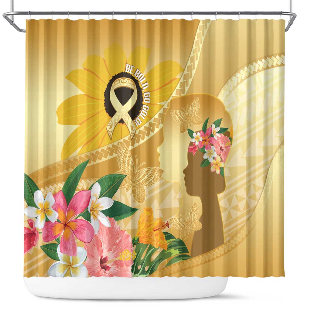 Polynesia Childhood Cancer Awareness Shower Curtain Be Bold Go Gold Polynesian Art LT14 Gold - Polynesian Pride