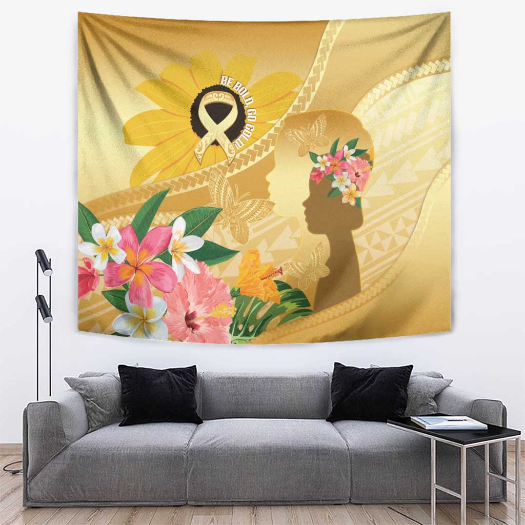 Polynesia Childhood Cancer Awareness Tapestry Be Bold Go Gold Polynesian Art LT14 Gold - Polynesian Pride