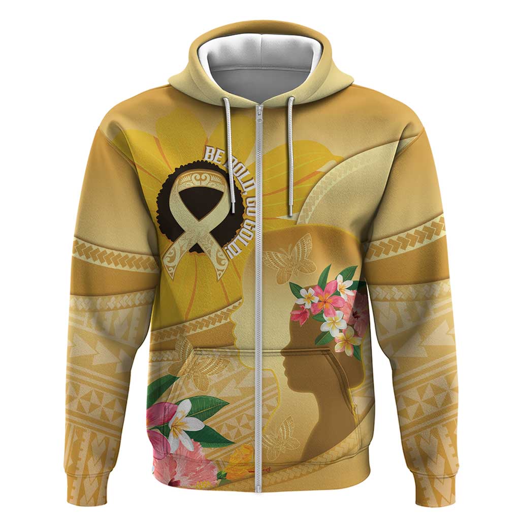 Polynesia Childhood Cancer Awareness Zip Hoodie Be Bold Go Gold Polynesian Art
