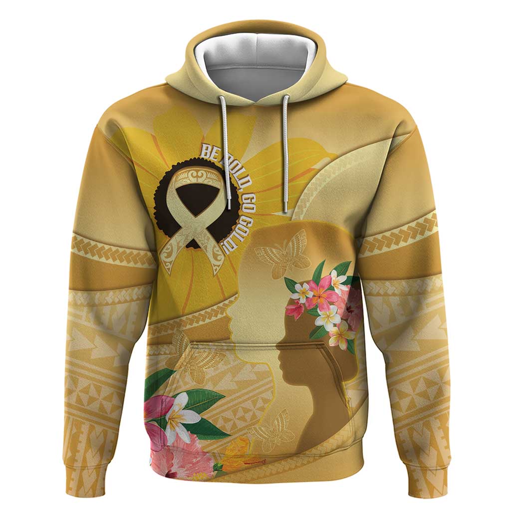 Polynesia Childhood Cancer Awareness Zip Hoodie Be Bold Go Gold Polynesian Art