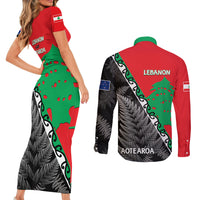 New Zealand And Lebanon Couples Matching Short Sleeve Bodycon Dress and Long Sleeve Button Shirts Silver Fern Maori With Cedar Tree Together LT14 - Polynesian Pride