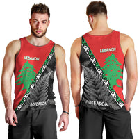 New Zealand And Lebanon Men Tank Top Silver Fern Maori With Cedar Tree Together LT14 - Polynesian Pride