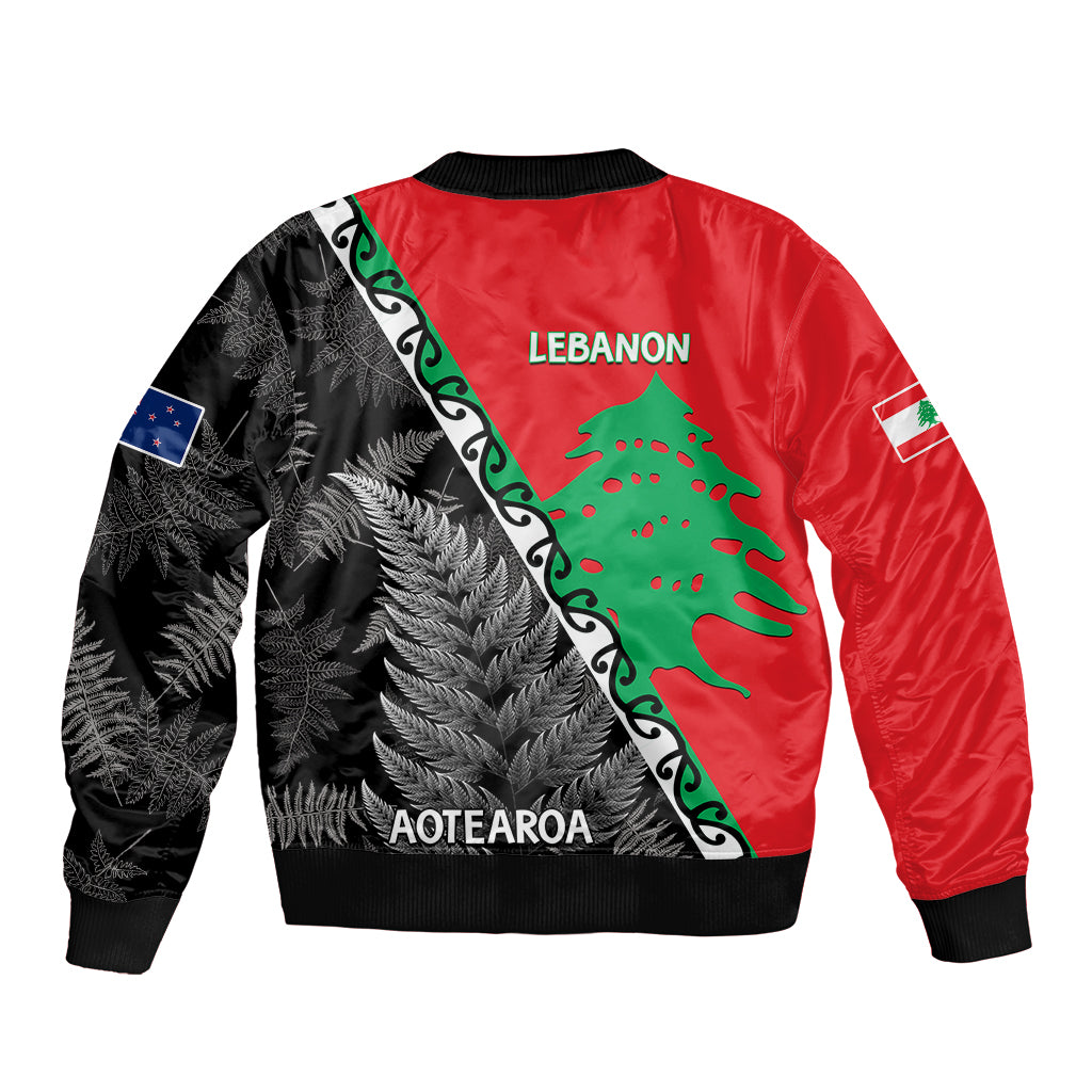 New Zealand And Lebanon Sleeve Zip Bomber Jacket Silver Fern Maori With Cedar Tree Together LT14 - Polynesian Pride