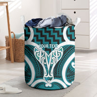 Aotearoa Atua Tangaroa Personalised Laundry Basket God Of The Sea Maori Whale Tail Cyan