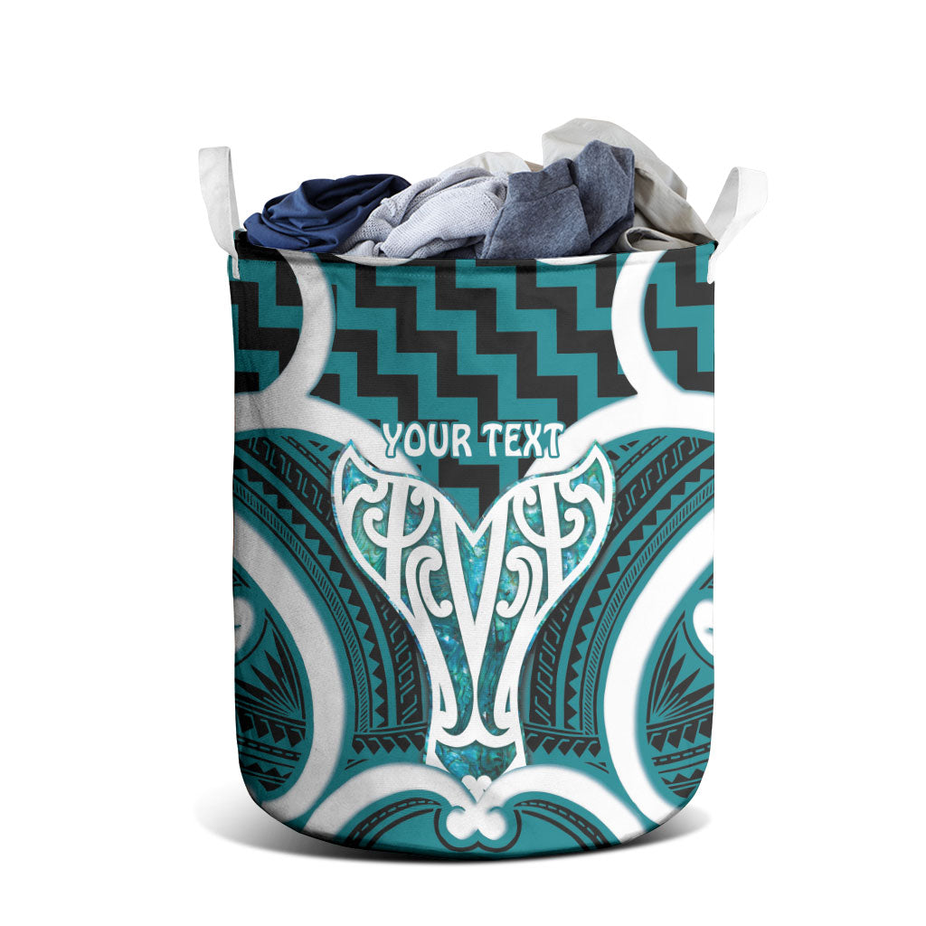 Aotearoa Atua Tangaroa Personalised Laundry Basket God Of The Sea Maori Whale Tail Cyan
