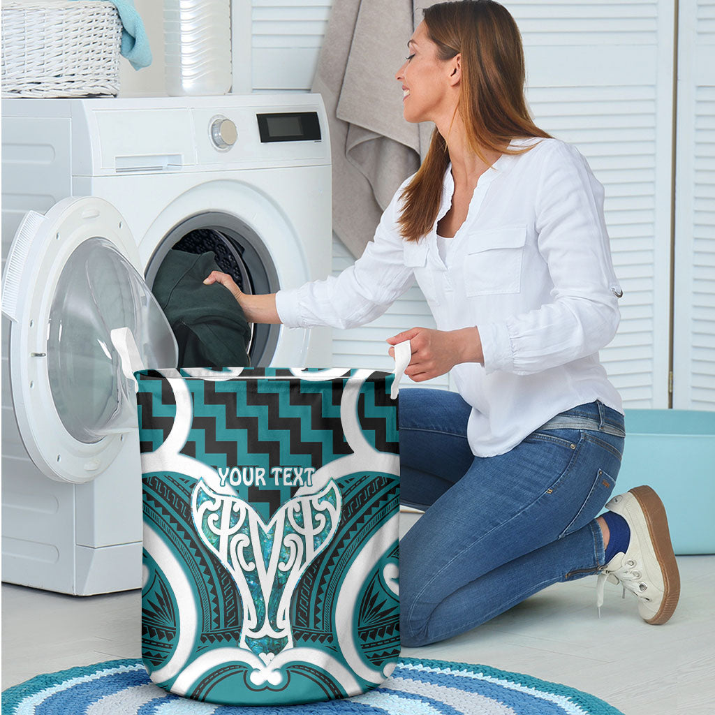 Aotearoa Atua Tangaroa Personalised Laundry Basket God Of The Sea Maori Whale Tail Cyan