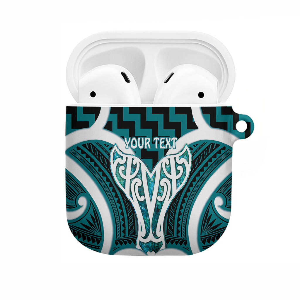 Aotearoa Atua Tangaroa Personalised AirPods Case God Of The Sea Maori Whale Tail Cyan