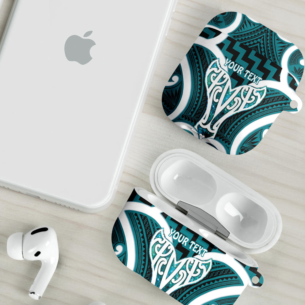Aotearoa Atua Tangaroa Personalised AirPods Case God Of The Sea Maori Whale Tail Cyan