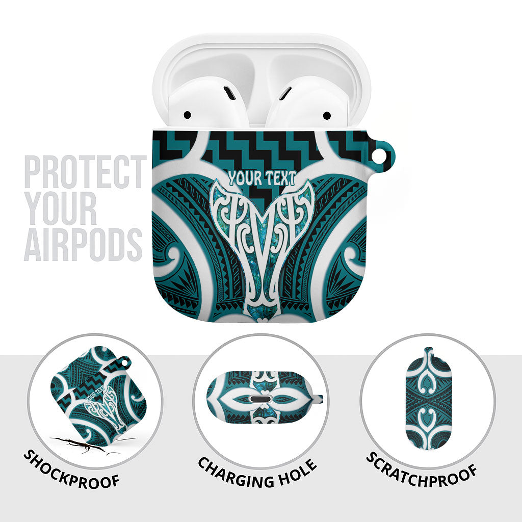 Aotearoa Atua Tangaroa Personalised AirPods Case God Of The Sea Maori Whale Tail Cyan