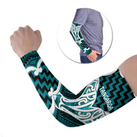 Aotearoa Atua Tangaroa Personalised Arm Sleeves God Of The Sea Maori Whale Tail Cyan