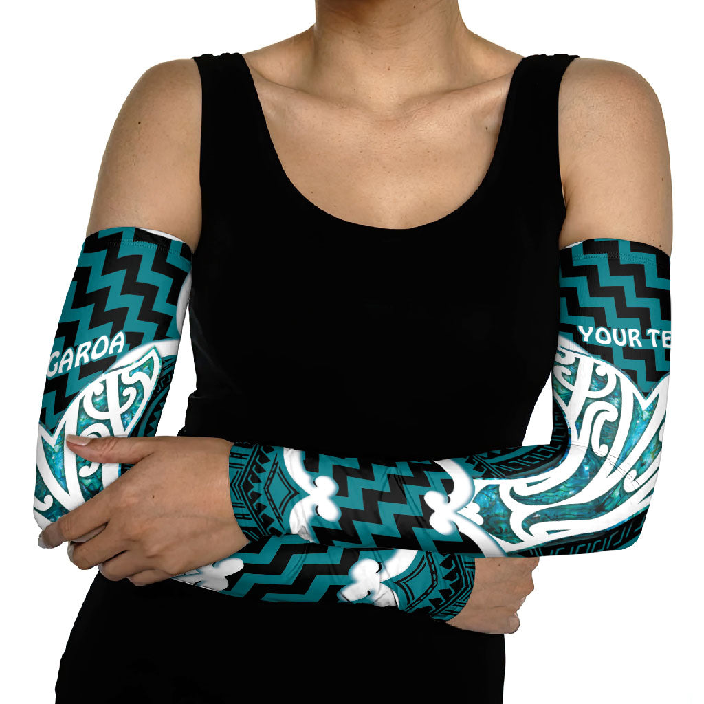 Aotearoa Atua Tangaroa Personalised Arm Sleeves God Of The Sea Maori Whale Tail Cyan