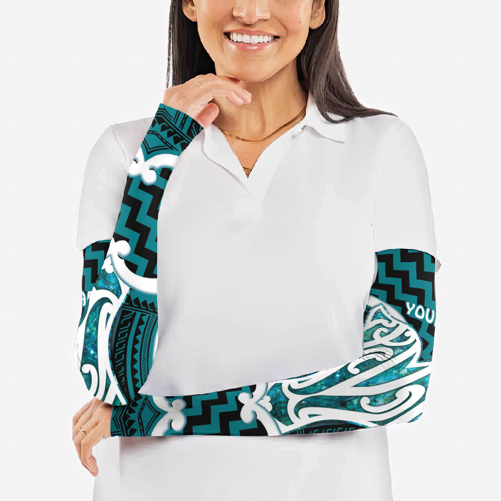 Aotearoa Atua Tangaroa Personalised Arm Sleeves God Of The Sea Maori Whale Tail Cyan