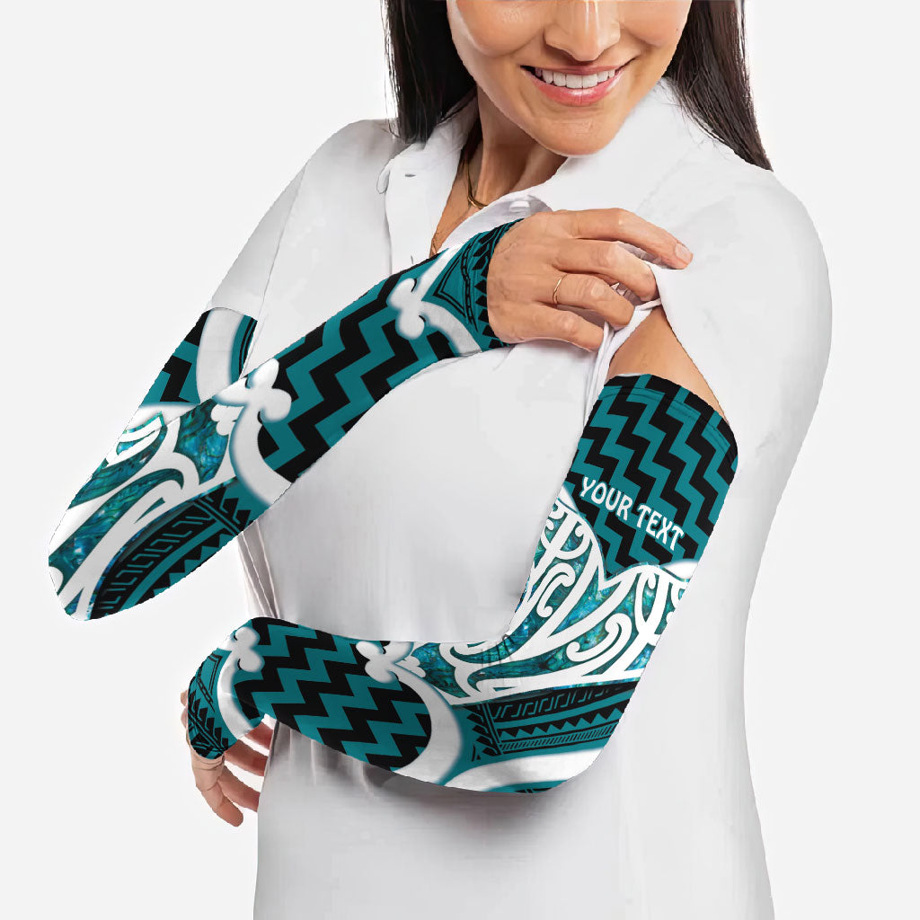 Aotearoa Atua Tangaroa Personalised Arm Sleeves God Of The Sea Maori Whale Tail Cyan