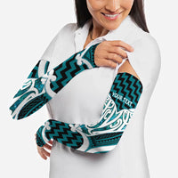 Aotearoa Atua Tangaroa Personalised Arm Sleeves God Of The Sea Maori Whale Tail Cyan