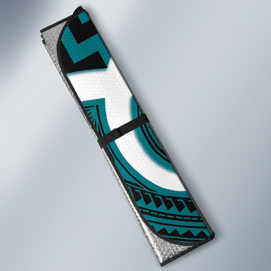 Aotearoa Atua Tangaroa Personalised Auto Sun Shade God Of The Sea Maori Whale Tail Cyan