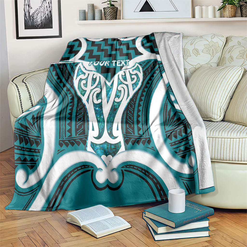 Aotearoa Atua Tangaroa Personalised Blanket God Of The Sea Maori Whale Tail Cyan