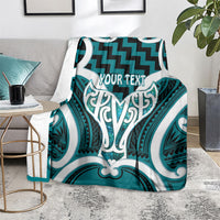 Aotearoa Atua Tangaroa Personalised Blanket God Of The Sea Maori Whale Tail Cyan