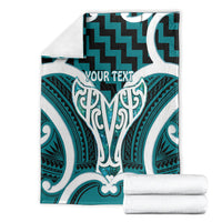 Aotearoa Atua Tangaroa Personalised Blanket God Of The Sea Maori Whale Tail Cyan