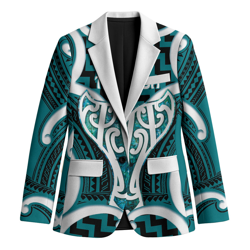 Aotearoa Atua Tangaroa Personalised Blazer God Of The Sea Maori Whale Tail Cyan