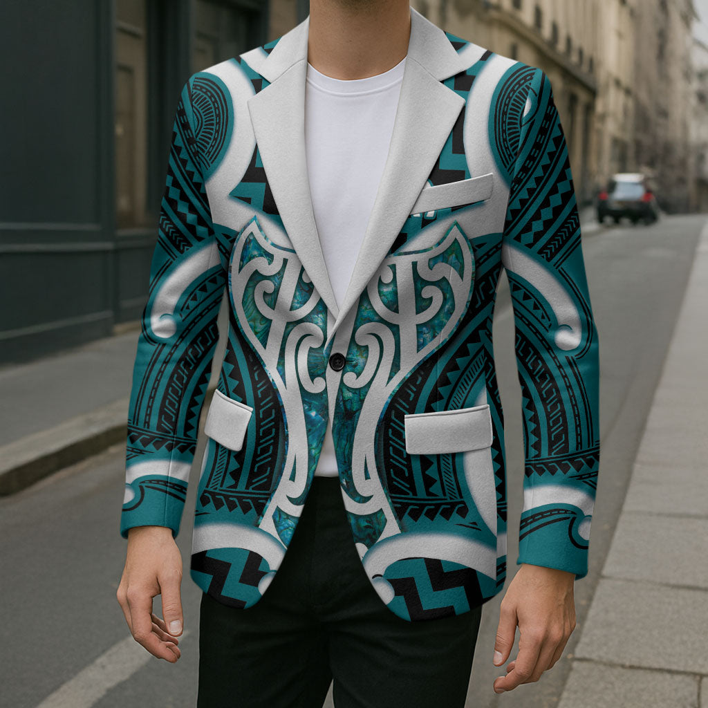 Aotearoa Atua Tangaroa Personalised Blazer God Of The Sea Maori Whale Tail Cyan