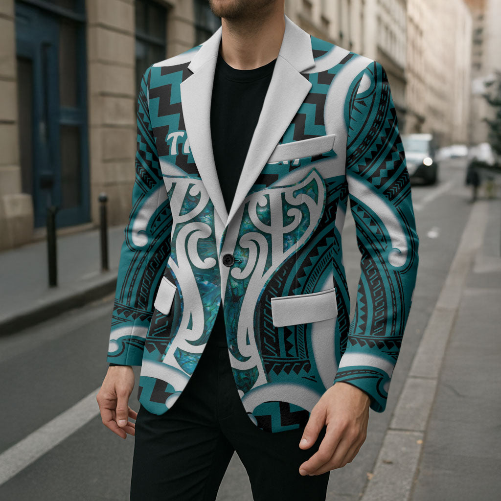 Aotearoa Atua Tangaroa Personalised Blazer God Of The Sea Maori Whale Tail Cyan