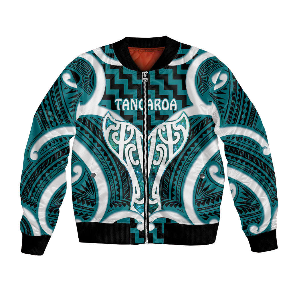 Aotearoa Atua Tangaroa Personalised Bomber Jacket God Of The Sea Maori Whale Tail Cyan