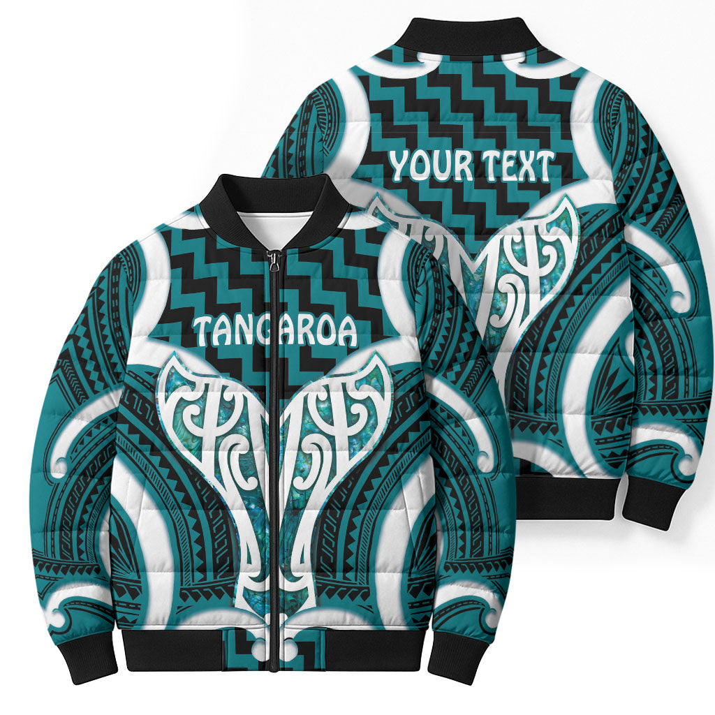 Aotearoa Atua Tangaroa Personalised Bomber Puffer Jacket God Of The Sea Maori Whale Tail Cyan