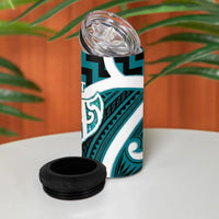Aotearoa Atua Tangaroa Personalised 4 in 1 Can Cooler Tumbler God Of The Sea Maori Whale Tail Cyan