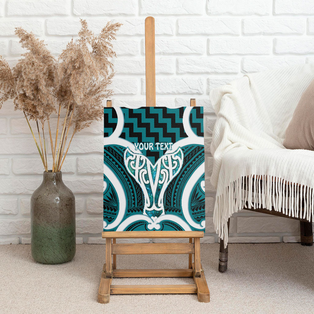 Aotearoa Atua Tangaroa Personalised Canvas Wall Art God Of The Sea Maori Whale Tail Cyan