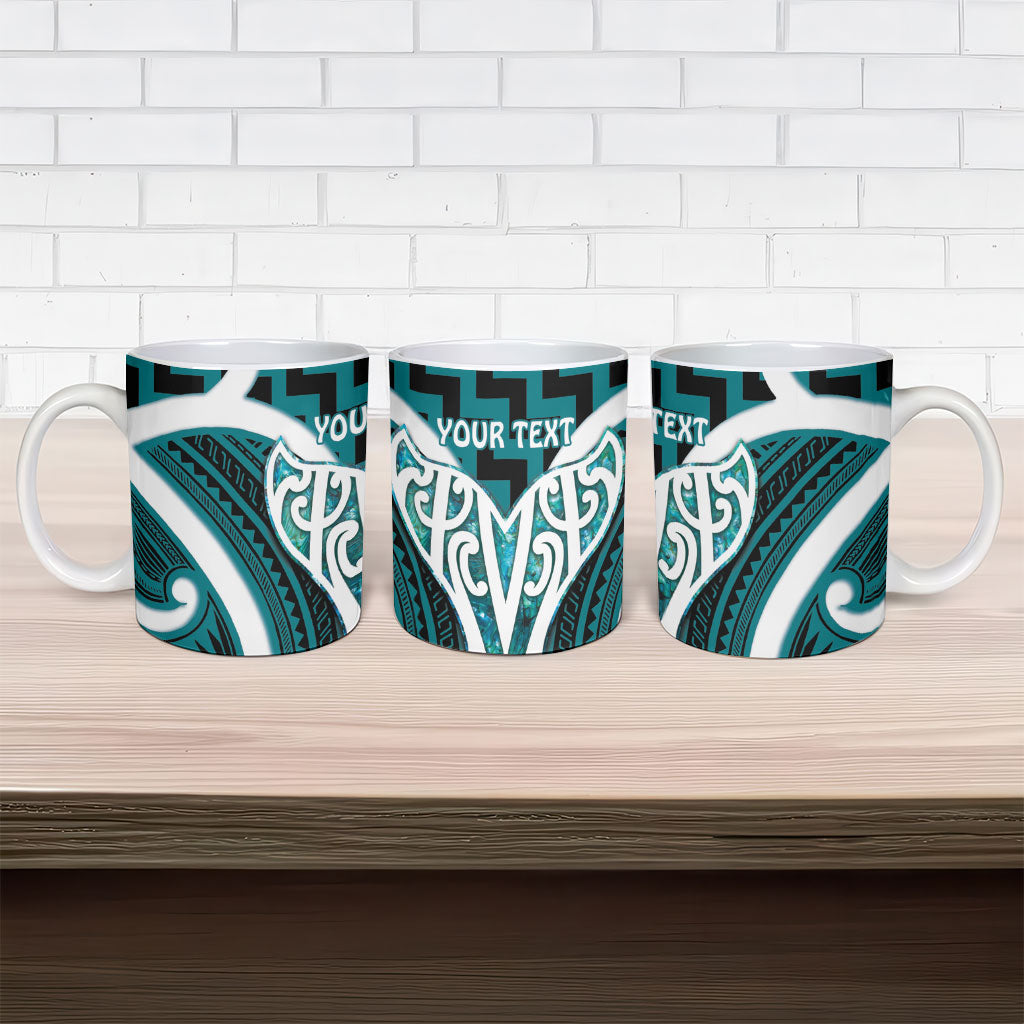 Aotearoa Atua Tangaroa Personalised Ceramic Mug God Of The Sea Maori Whale Tail Cyan