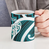 Aotearoa Atua Tangaroa Personalised Ceramic Mug God Of The Sea Maori Whale Tail Cyan