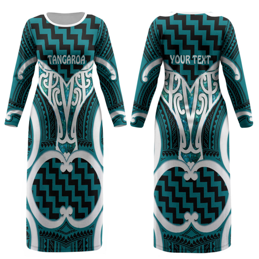 Aotearoa Atua Tangaroa Personalised Couples Matching Long Sleeve Bodycon Dress and Hawaiian Shirt God Of The Sea Maori Whale Tail Cyan