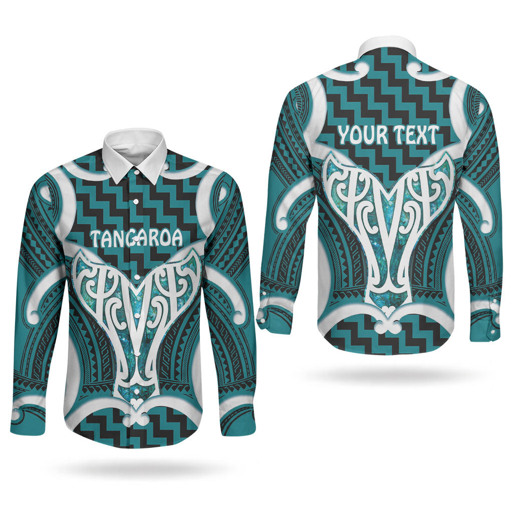 Aotearoa Atua Tangaroa Personalised Couples Matching Off The Shoulder Long Sleeve Dress and Long Sleeve Button Shirt God Of The Sea Maori Whale Tail Cyan