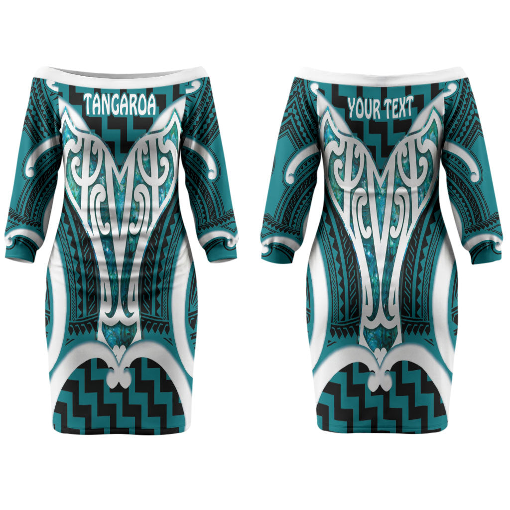 Aotearoa Atua Tangaroa Personalised Couples Matching Off The Shoulder Long Sleeve Dress and Long Sleeve Button Shirt God Of The Sea Maori Whale Tail Cyan