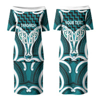 Aotearoa Atua Tangaroa Personalised Couples Matching Puletasi and Hawaiian Shirt God Of The Sea Maori Whale Tail Cyan