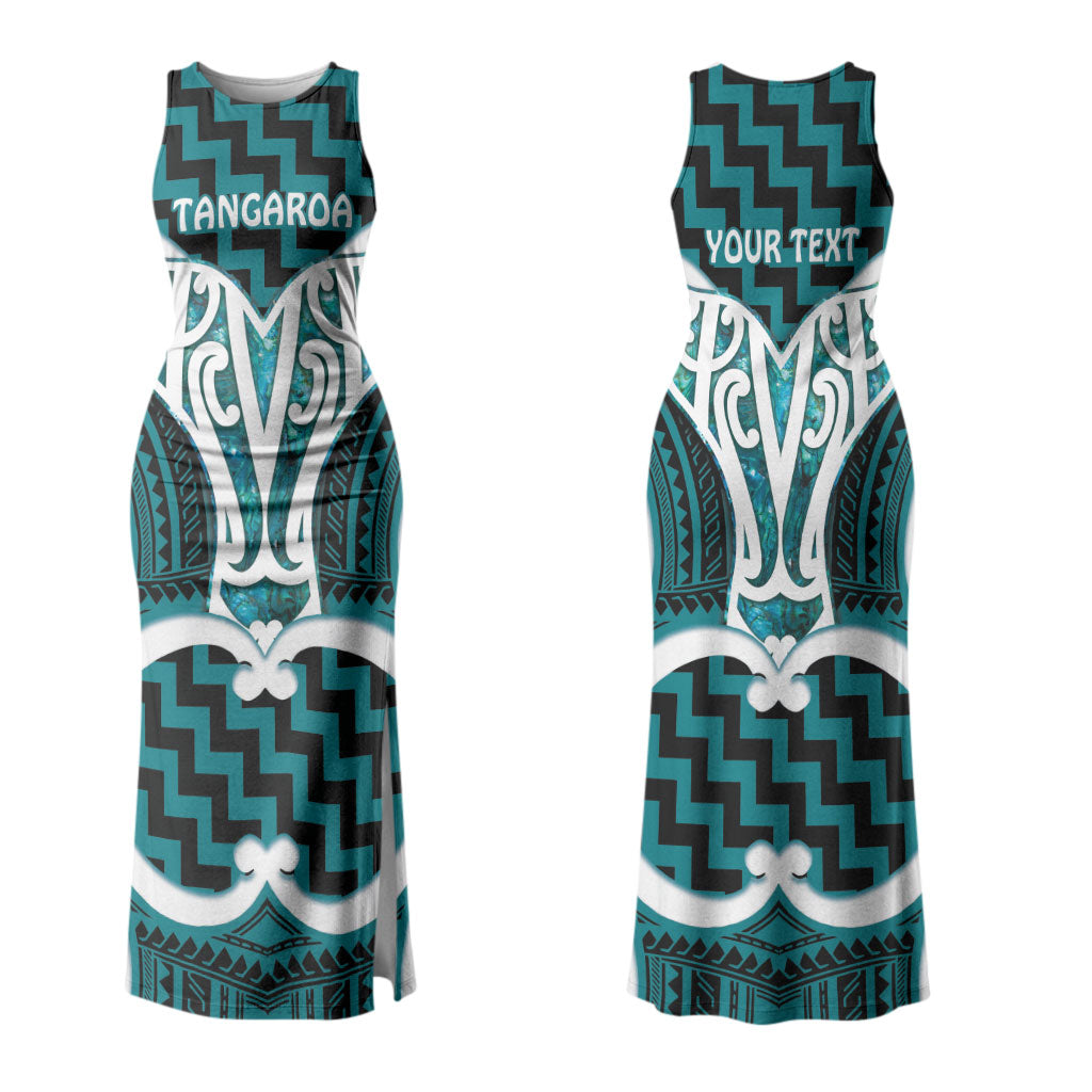 Aotearoa Atua Tangaroa Personalised Couples Matching Tank Maxi Dress and Hawaiian Shirt God Of The Sea Maori Whale Tail Cyan