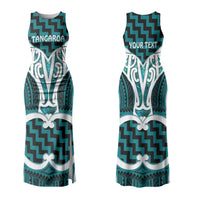 Aotearoa Atua Tangaroa Personalised Couples Matching Tank Maxi Dress and Long Sleeve Button Shirt God Of The Sea Maori Whale Tail Cyan